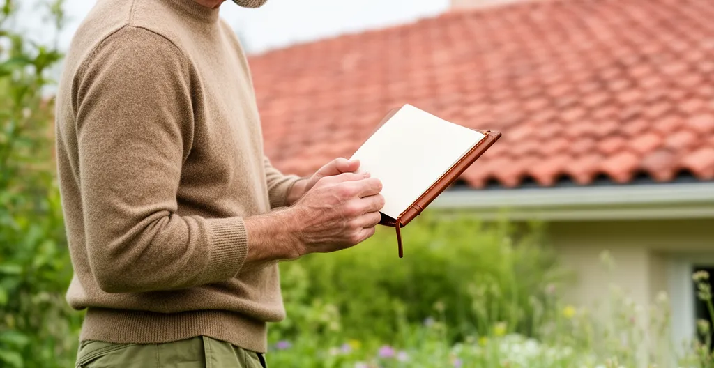 Propriétaire examine sa toiture pour évaluer le potentiel photovoltaïque