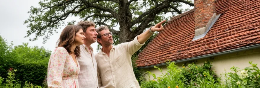 Technicien et propriétaire analysent l'ombrage solaire sur toiture résidentielle