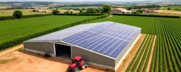 Hangar agricole équipé de panneaux photovoltaïques dans une exploitation du Sud-Ouest