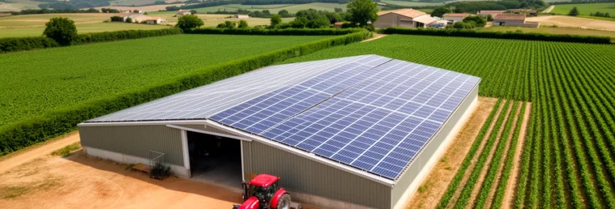Hangar agricole équipé de panneaux photovoltaïques dans une exploitation du Sud-Ouest